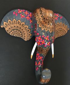 Grey Mandala Wooden Elephant Head