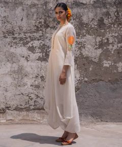 Haldi White Draped Dress With Embroidery