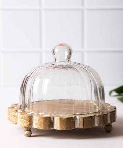 Aster Glass Cloche with Wooden Tray