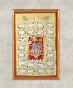 Beige Shrinathji And Cows Pichwai Painting