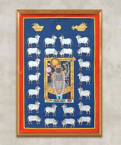Blue Shrinathji And Cows Pichwai Painting