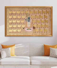 Gold Shrinathji And Cows Pichwai Painting