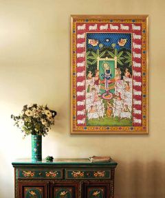 Gopashtami Pichwai With Cows Border Painting