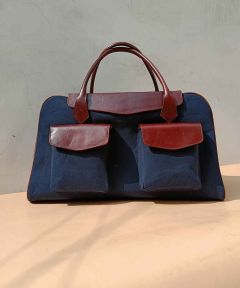 Deep Blue Canvas and Leather Duffle Bag