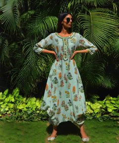 Iris Mint Green Floral Cowl Dress