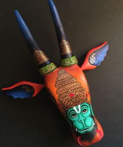 Orange Hanuman Wooden Cow Head