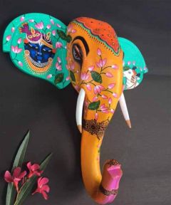 Orange Pichwai Wooden Elephant head