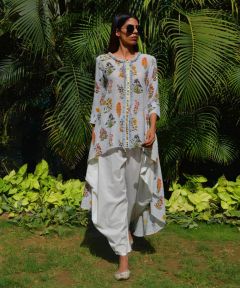 Pansy High Low Embroidered Tunic With Dhoti Pants