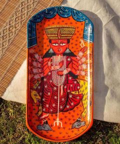 The Guardian Durga Bengal Pattachitra Tray