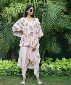 Peony Floral Kaftan and Dhoti Pants Set