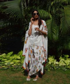 Posy White Floral Cape and Cowl Pants