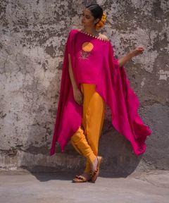 Rani Pink & Yellow Kaftan With Dhoti Pants