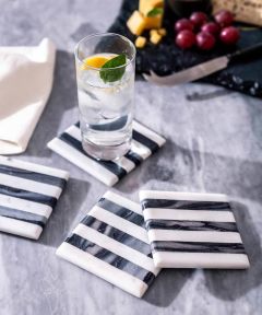 Black & White Stripe Coasters Set