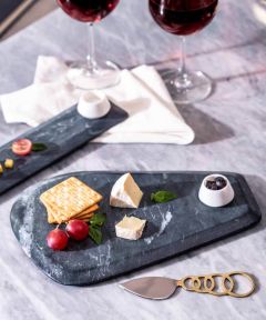 Ocean Marble Black Platter with White Marble Bowl