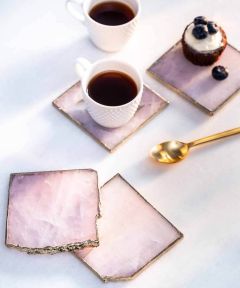 Rose Quartz Coasters with Gold Trim