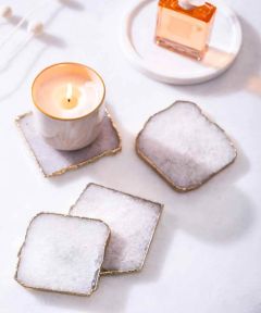 White Quartz Coaster with Gold Trim