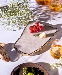 Cheese Board White Quartz with Gold Trim
