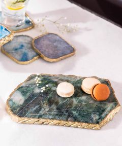 Cheese Board Green Aventurine with Gold Trim