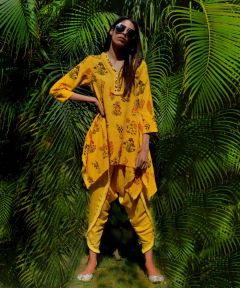 Wild Rose Yellow Floral Tunic & Dhoti Pants