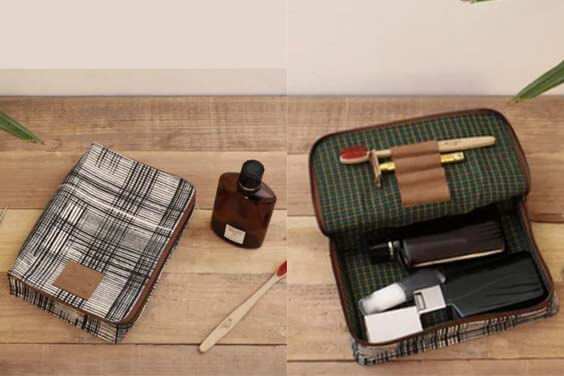 Canvas and leather shaving kit